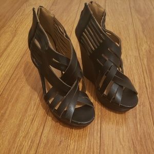Strappy Black Wedges